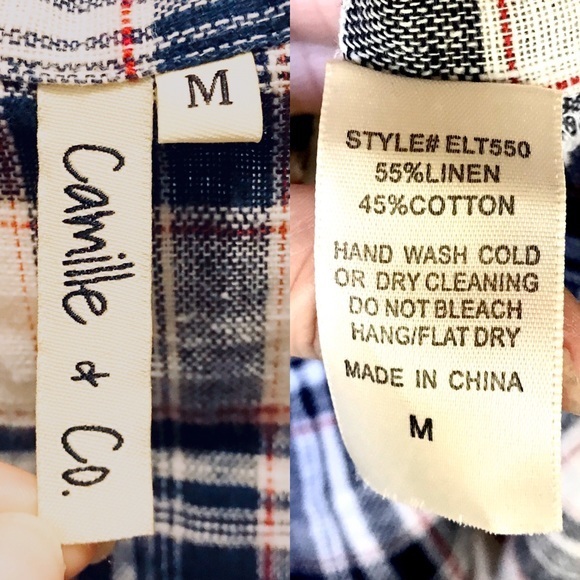 Camille & Co. Plaid Linen Blend Button Up Tunic M - Picture 7 of 8